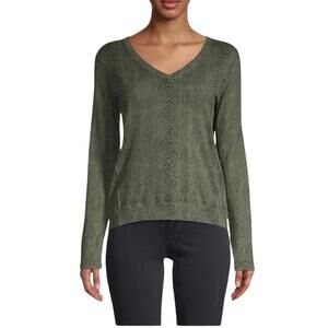 ATM NWT Green Snakeskin Sweater Jungle Combo Size S V-Neck Cashmere Blend